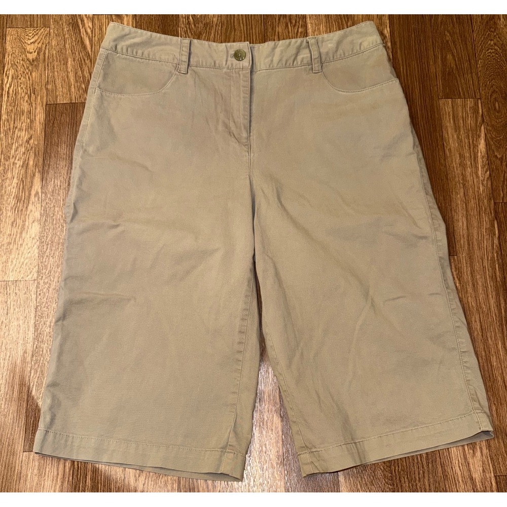 Talbots Petites Khaki Walking Shorts Size 12 Tan Stretch Cotton Bermuda Shorts